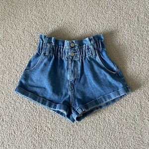 Pacsun Lauren Blue Paperbag Denim Mom Shorts